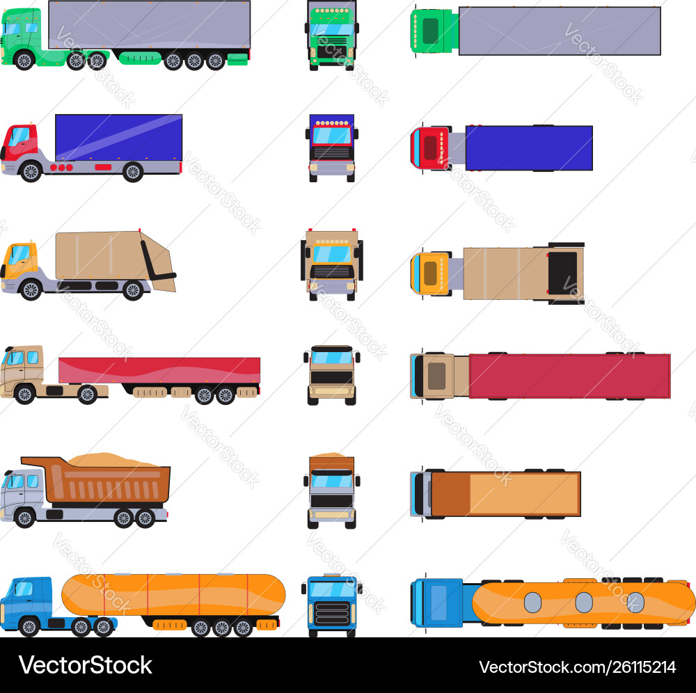 Verschiedene Lastkraftwagen mit Container Großanhänger Verschiedene Lastkraftwagen mit Container Großanhänger vektorbild