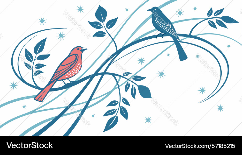 Bird on branch dynamic swirl art design Vector Image