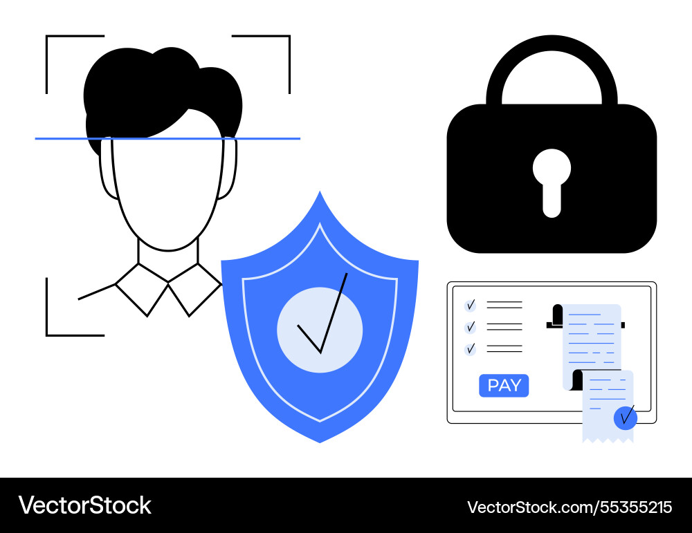 Facial recognition secure lock and payment Facial recognition secure lock and payment vector image