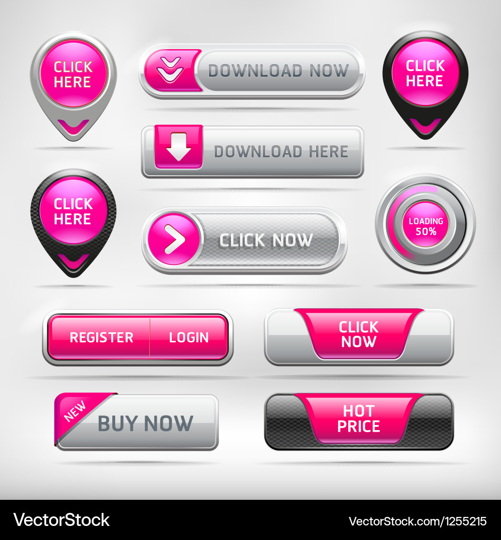 Glossy Pink Web Buttons & Elements vector image