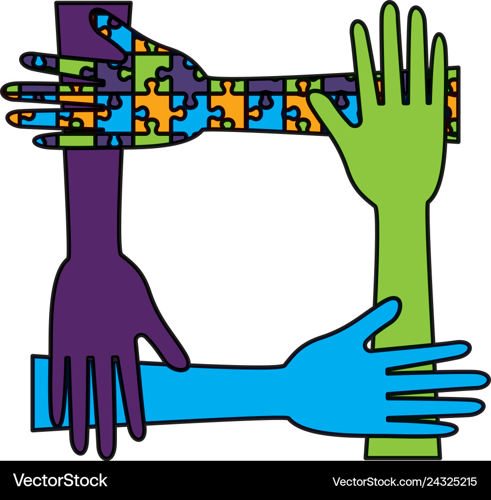 Hands teamwork with puzzle solution Hands teamwork with puzzle solution vector image