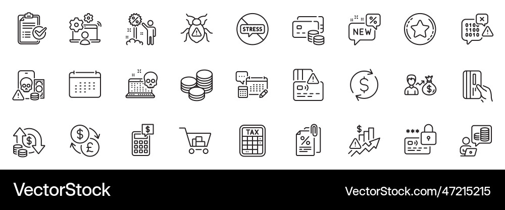 Icons pack as new binary code and tax calculator Icons pack as new binary code and tax calculator vector image