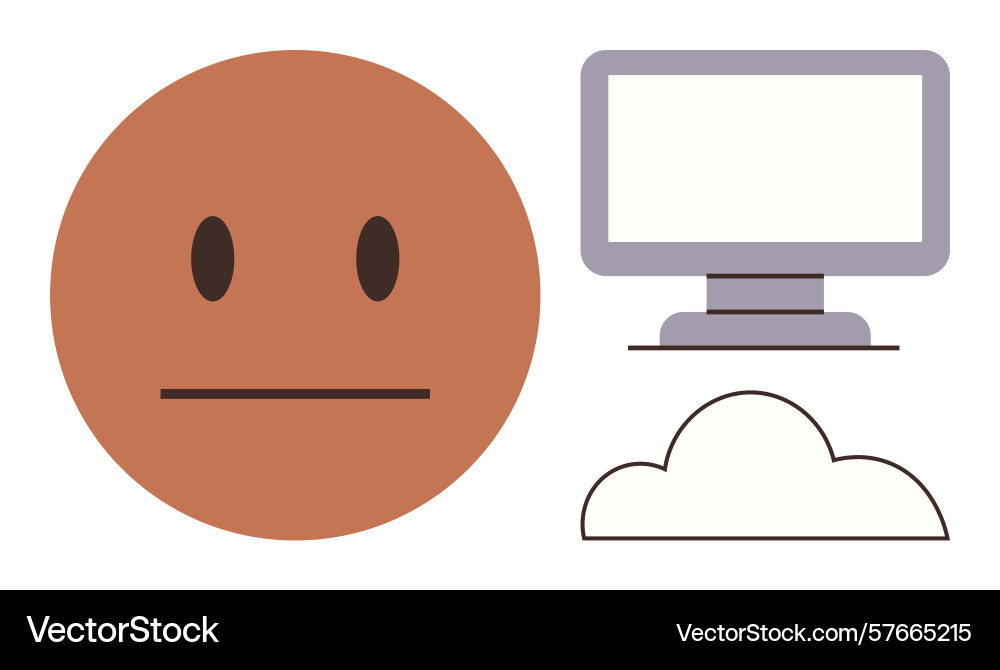Neutral face emotion with computer monitor Neutral face emotion with computer monitor vector image