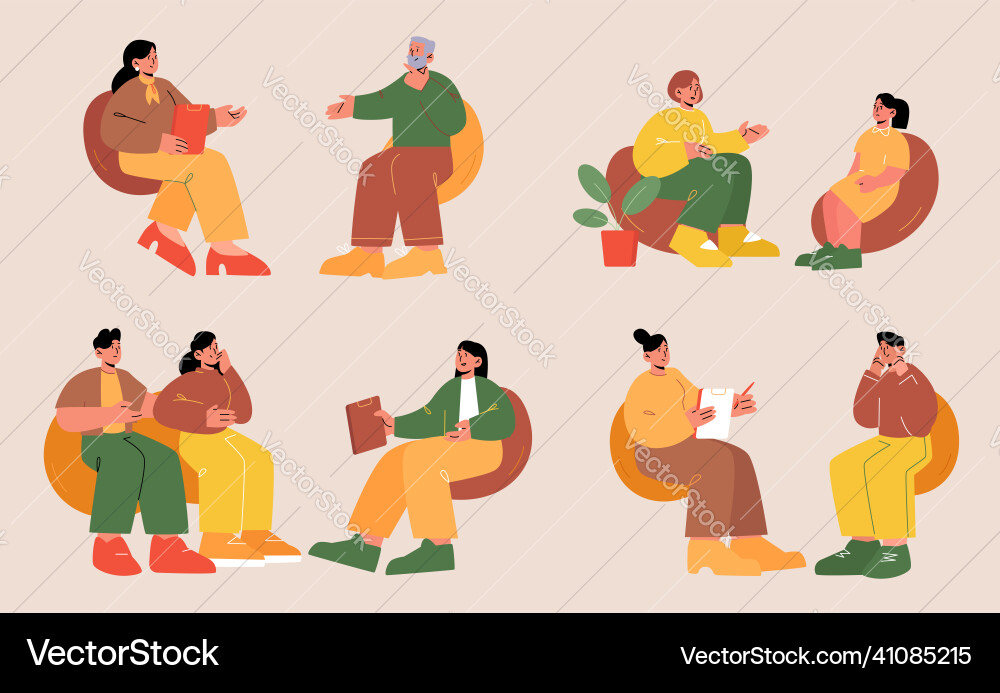 Psychologist and patient on therapy session Psychologist and patient on therapy session Vector Image