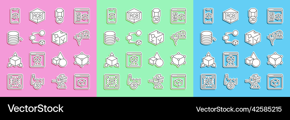 Set line 3d printer isometric cube filament vector image