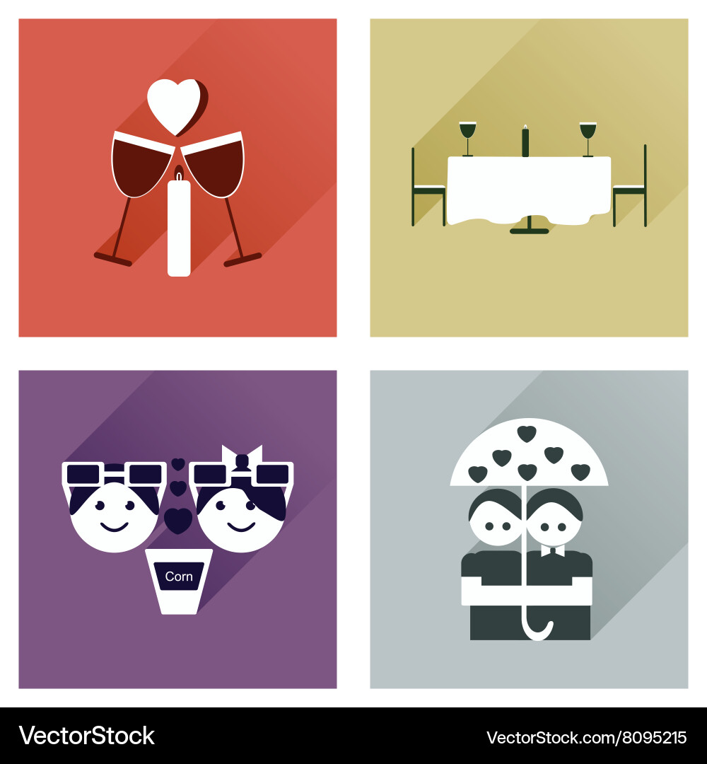 Set of flat web icons with long shadow valentines Vector Image
