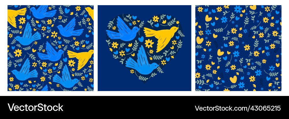 Set of seamless patterns and a card doves Set of seamless patterns and a card doves Vector Image