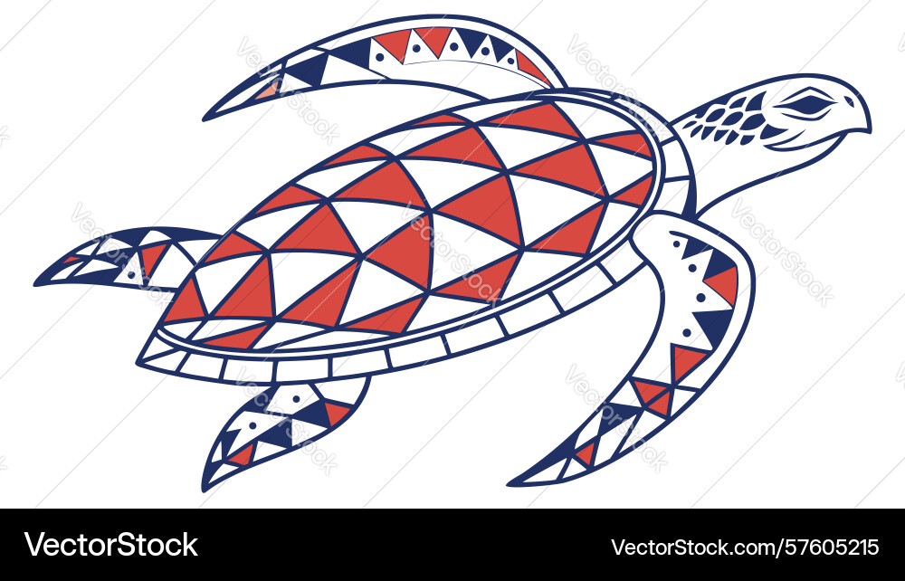 Stylized sea turtle with geometric shell patterns Vector Image