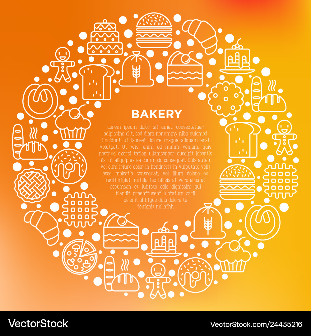 Bakery concept in circle with thin line icons Bakery concept in circle with thin line icons Vector Image