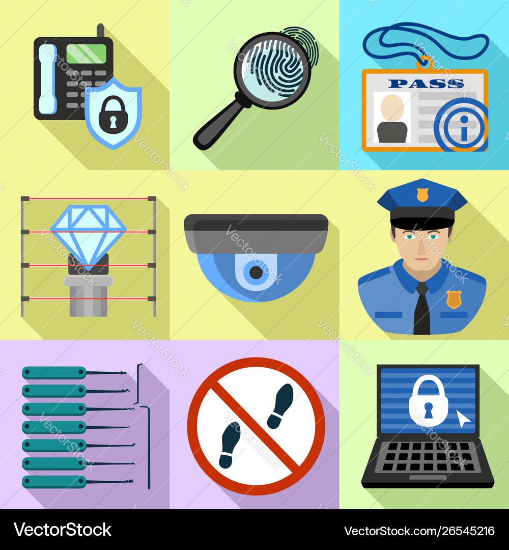 Building security icon set flat style vector image