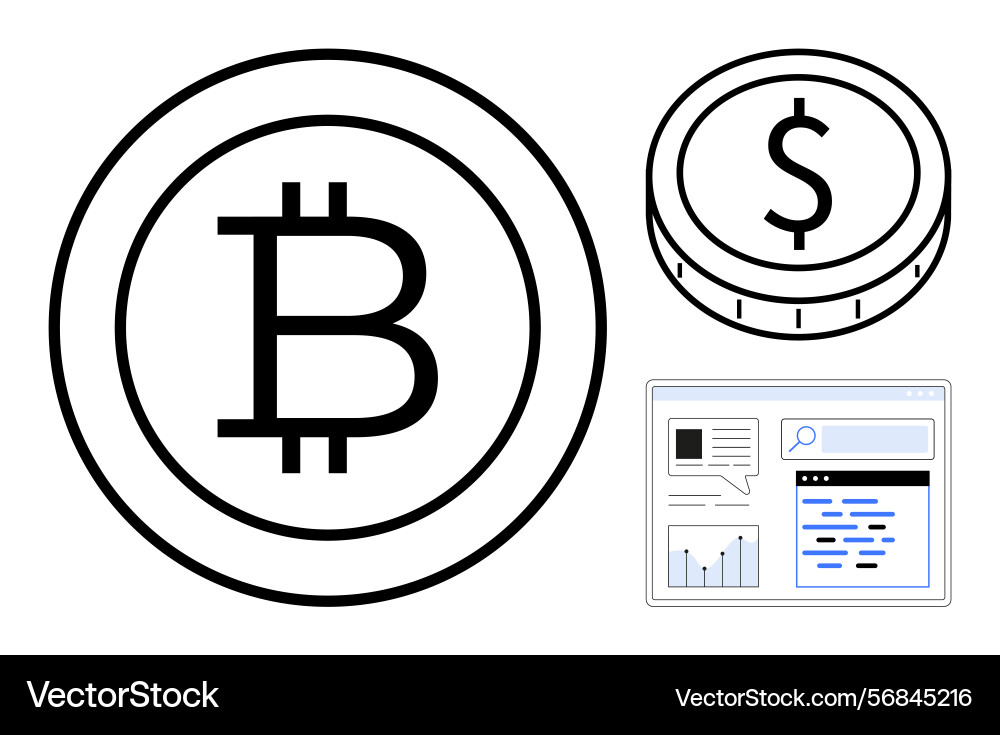 Cryptocurrency and dollar coin with data analytics Cryptocurrency and dollar coin with data analytics vector image