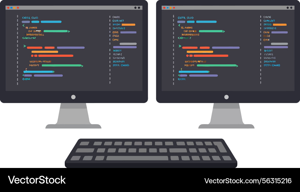 Dual Monitor Coding Setup vector image