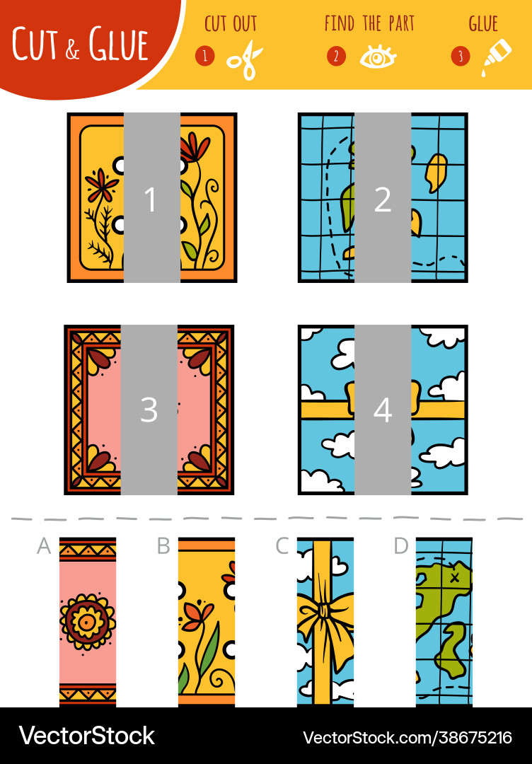 Find right part cut and glue game Find right part cut and glue game Vector Image