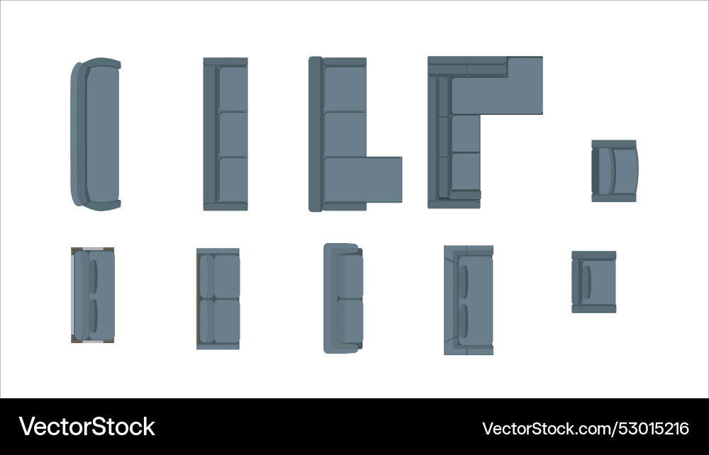 Flat top view of grey sofa couch bed Royalty Free Vector
