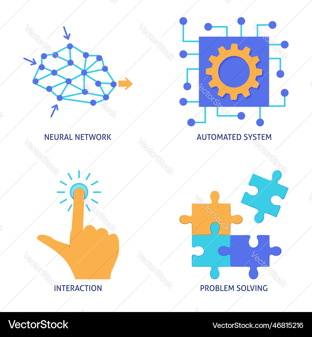Neurales Netzwerk und automatisierte Systeme flache Icon-Set Neurales Netzwerk und automatisierte Systeme flache Icon-Set Vektorbild