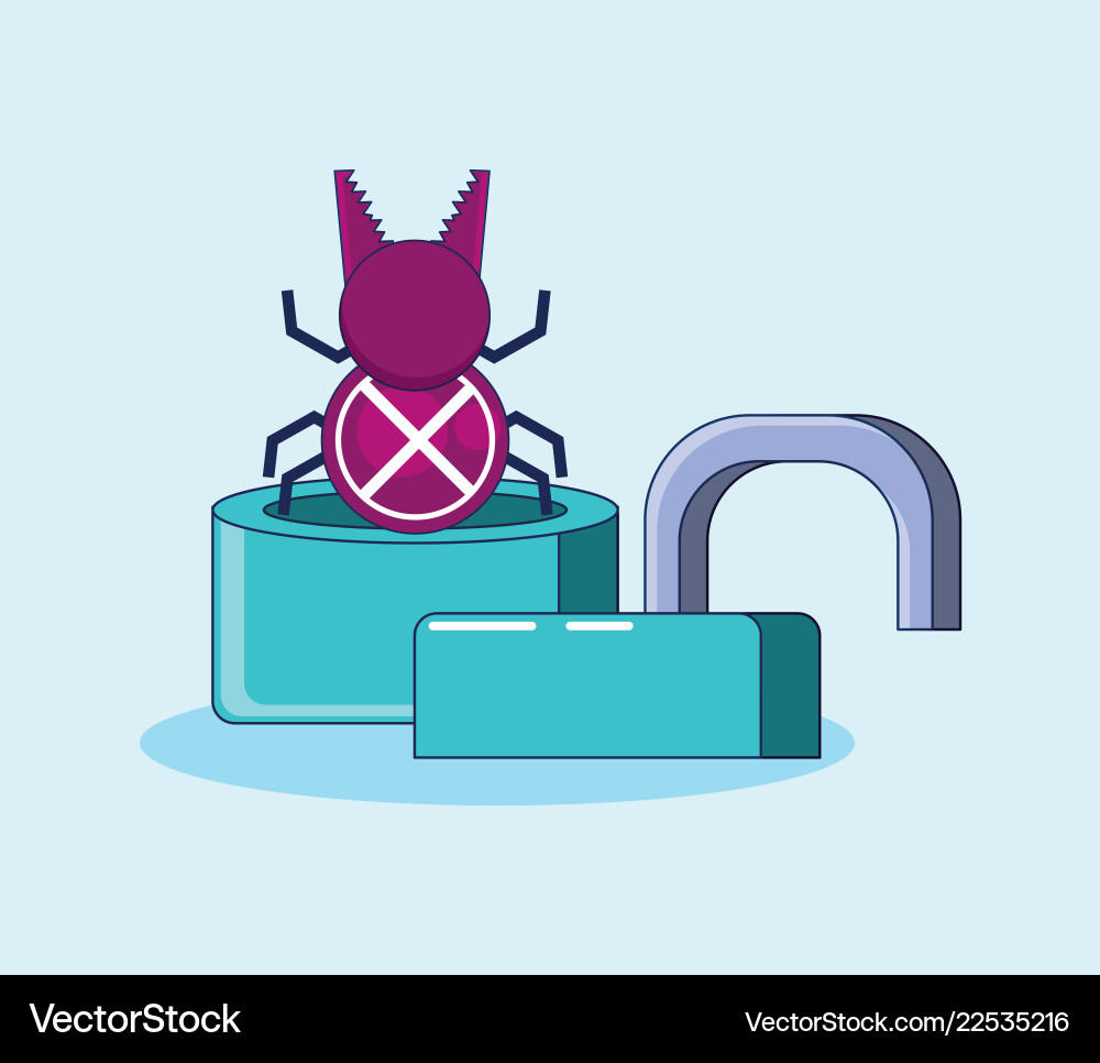 Padlock with bug privacy data vector image