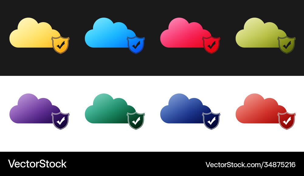 Set cloud and shield with check mark icon isolated vector image