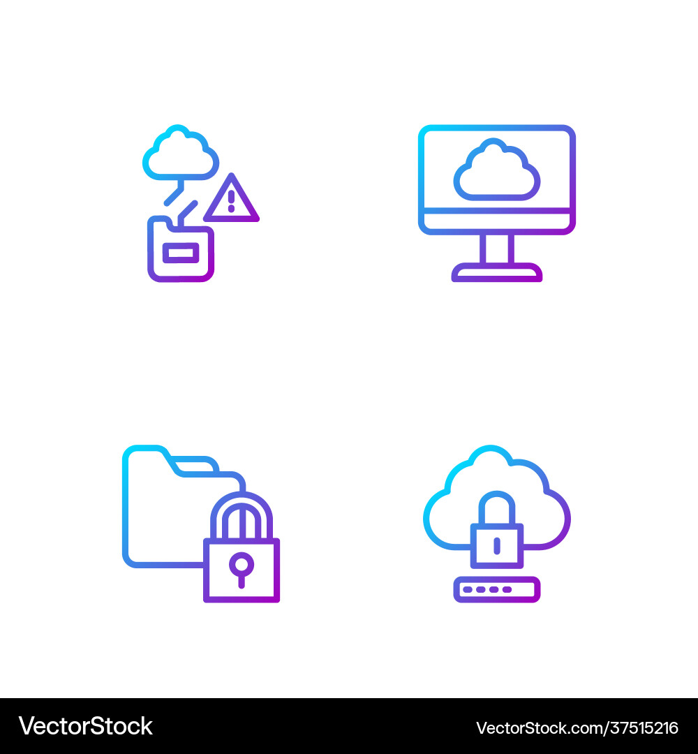 Set line cloud computing lock folder Vector Image