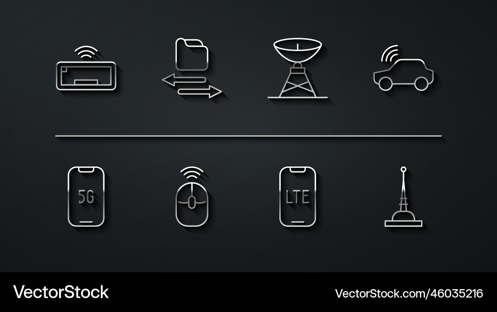 Set line computer keyboard mobile with 5g smart vector image