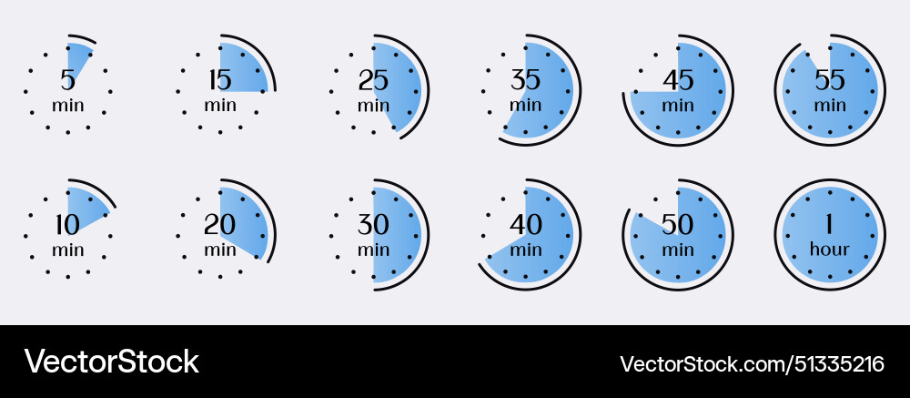 Visual representation of time intervals from 5 Visual representation of time intervals from 5 vector image