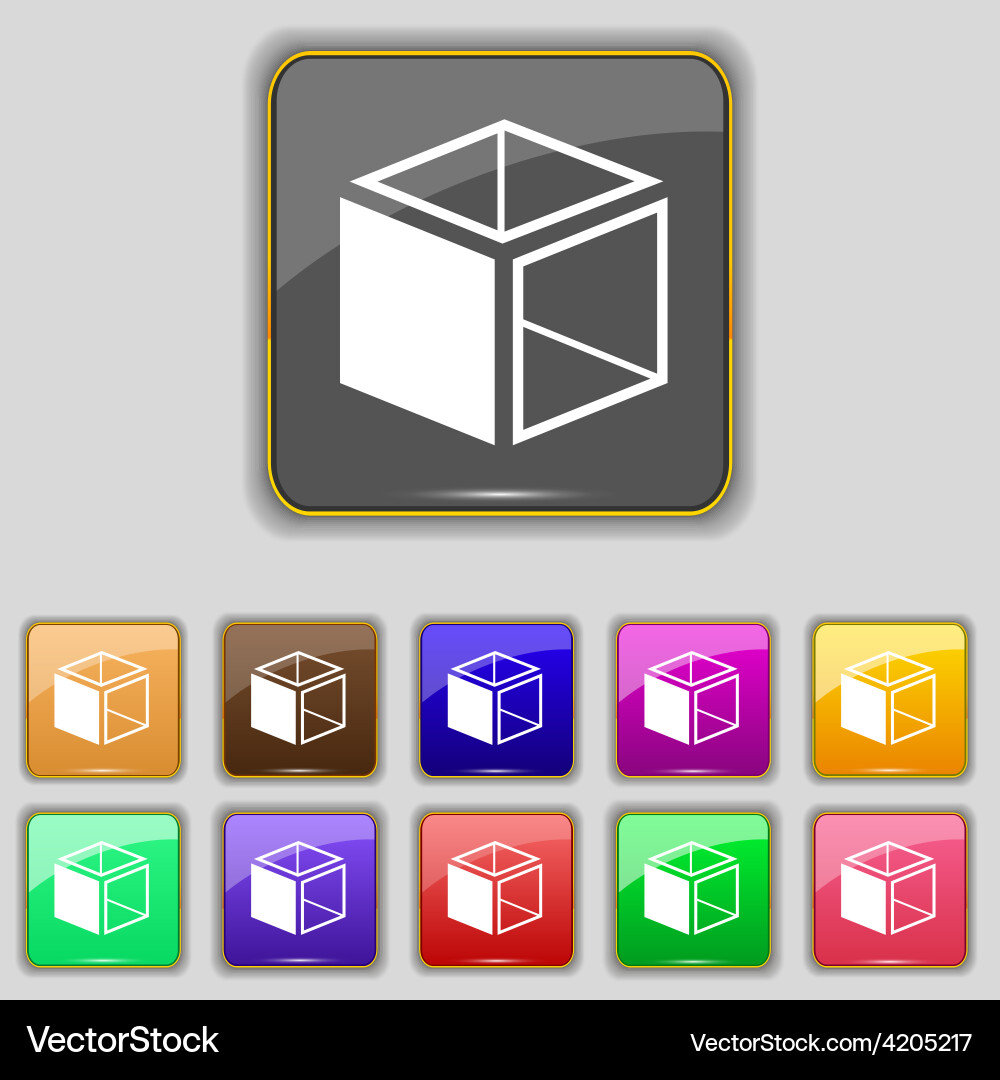 3d cube icon sign set with eleven colored buttons vector image