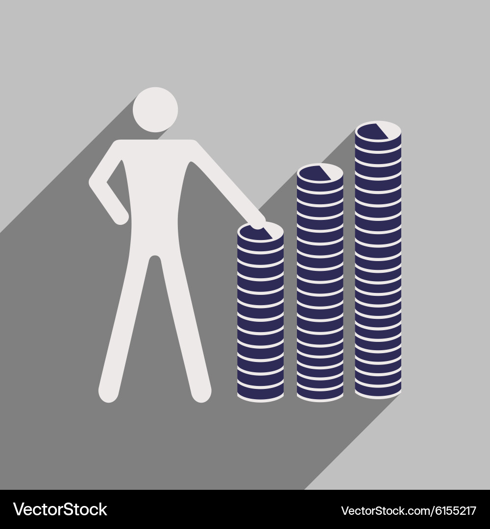 Flat with shadow icon man and stack of coins vector image