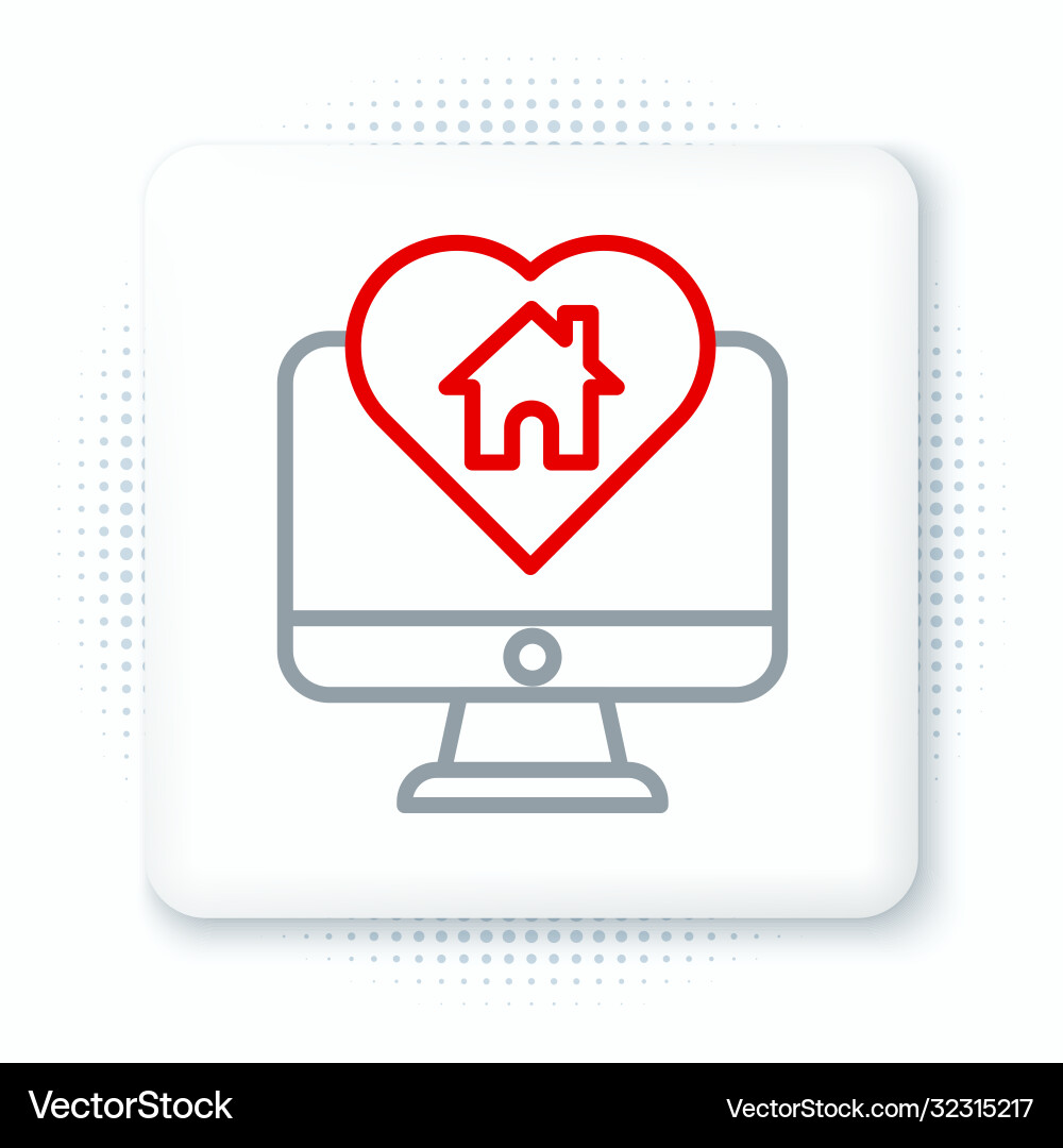 Line computer monitor with house in heart shape Line computer monitor with house in heart shape vector image