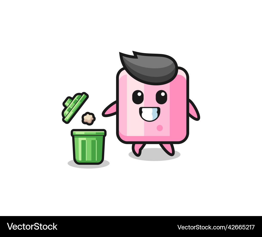 Marshmallow throwing garbage in the trash can Vector Image