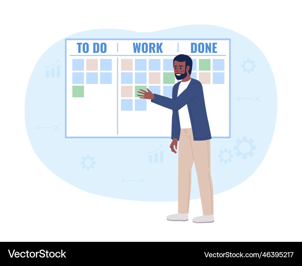 Project manager using scrum task board 2d vector image