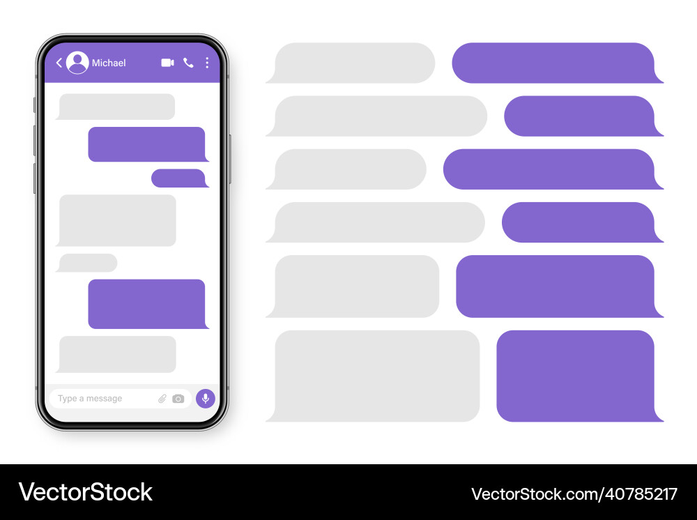 Realistic smartphone with messaging app blank sms Realistic smartphone with messaging app blank sms Vector Image