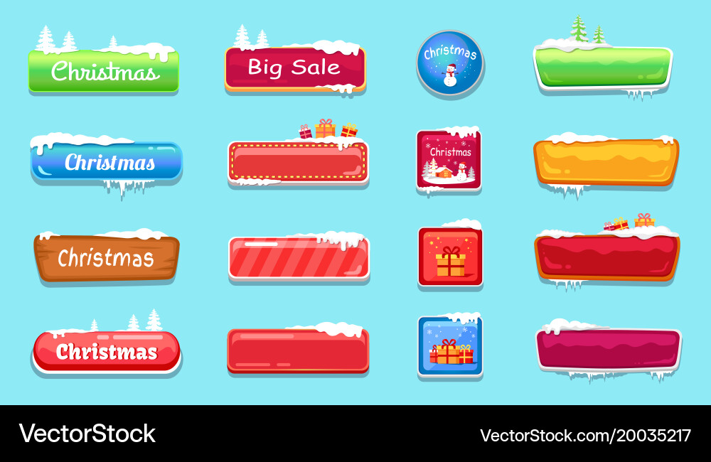 Set of winter theme web push button covered snow Vector Image