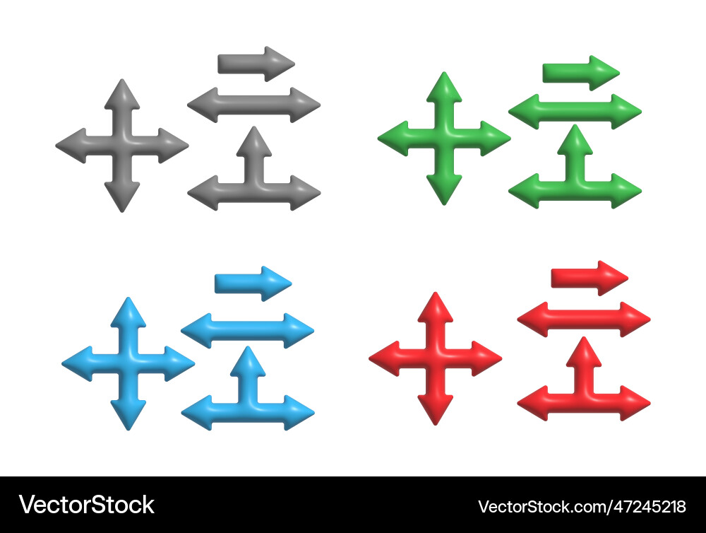 A set of three-dimensional color arrows vector image