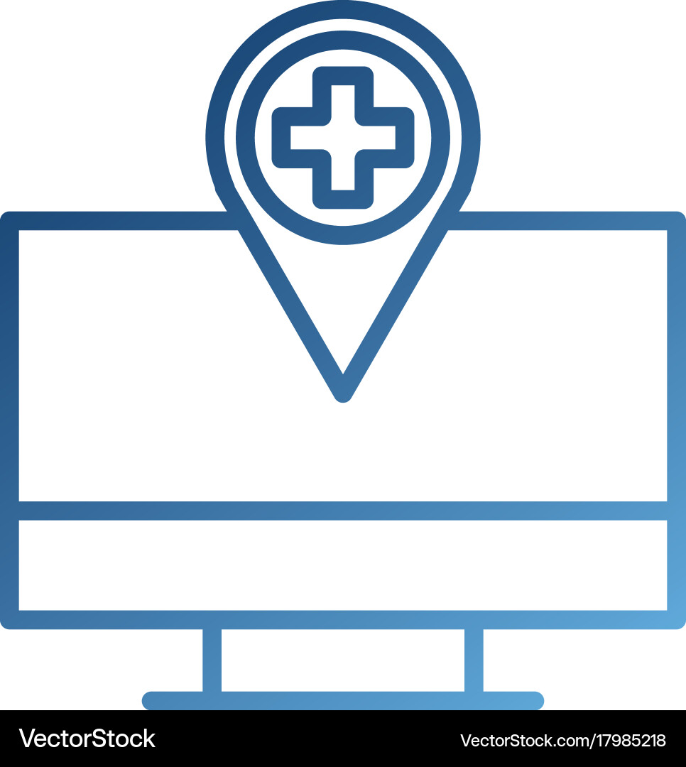 Computer monitor with hospital pointer map Vector Image