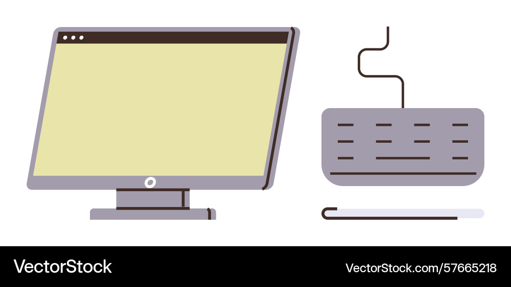 Desktop computer with monitor and wired keyboard Desktop computer with monitor and wired keyboard vector image