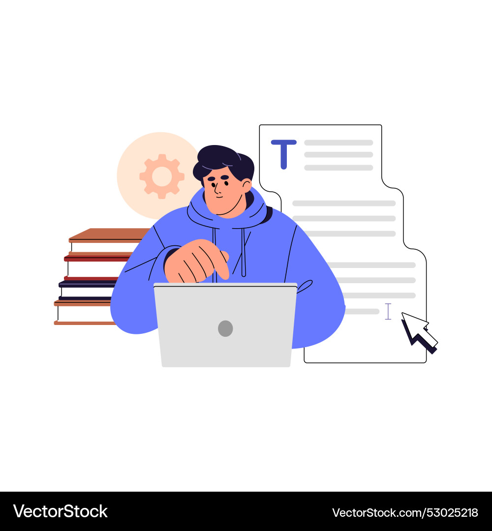 Employee works with text editor in computer vector image