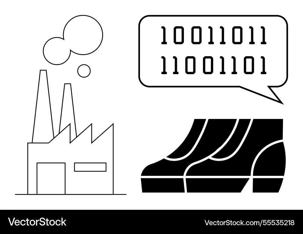 Factory automation concept with binary code Factory automation concept with binary code vector image
