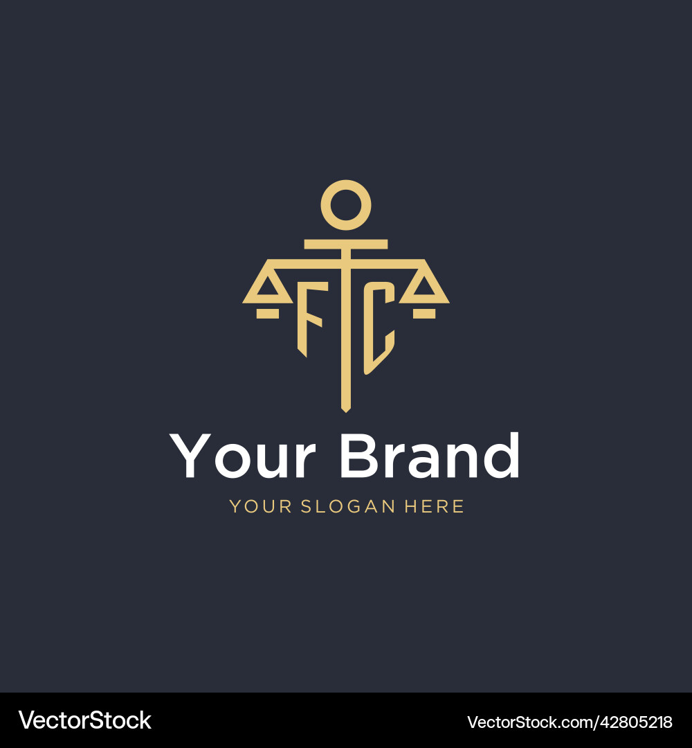 Fc initial monogram logo with scale and pillar Vector Image