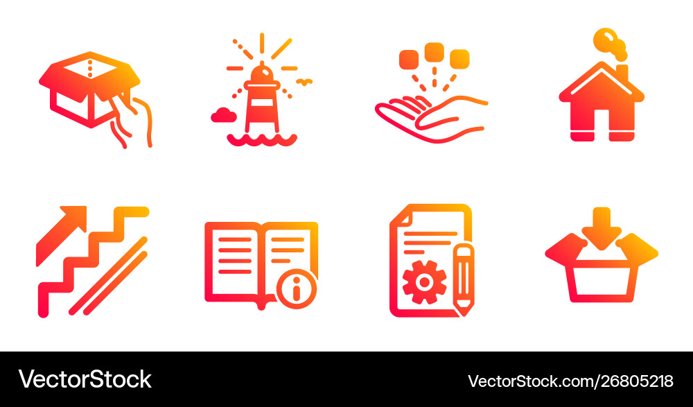 Lighthouse documentation and hold box icons set Lighthouse documentation and hold box icons set vector image