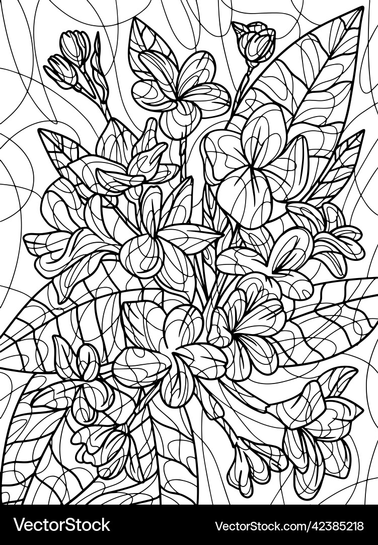 Plumeria Thorns Bouquet Coloring Page Vector Image