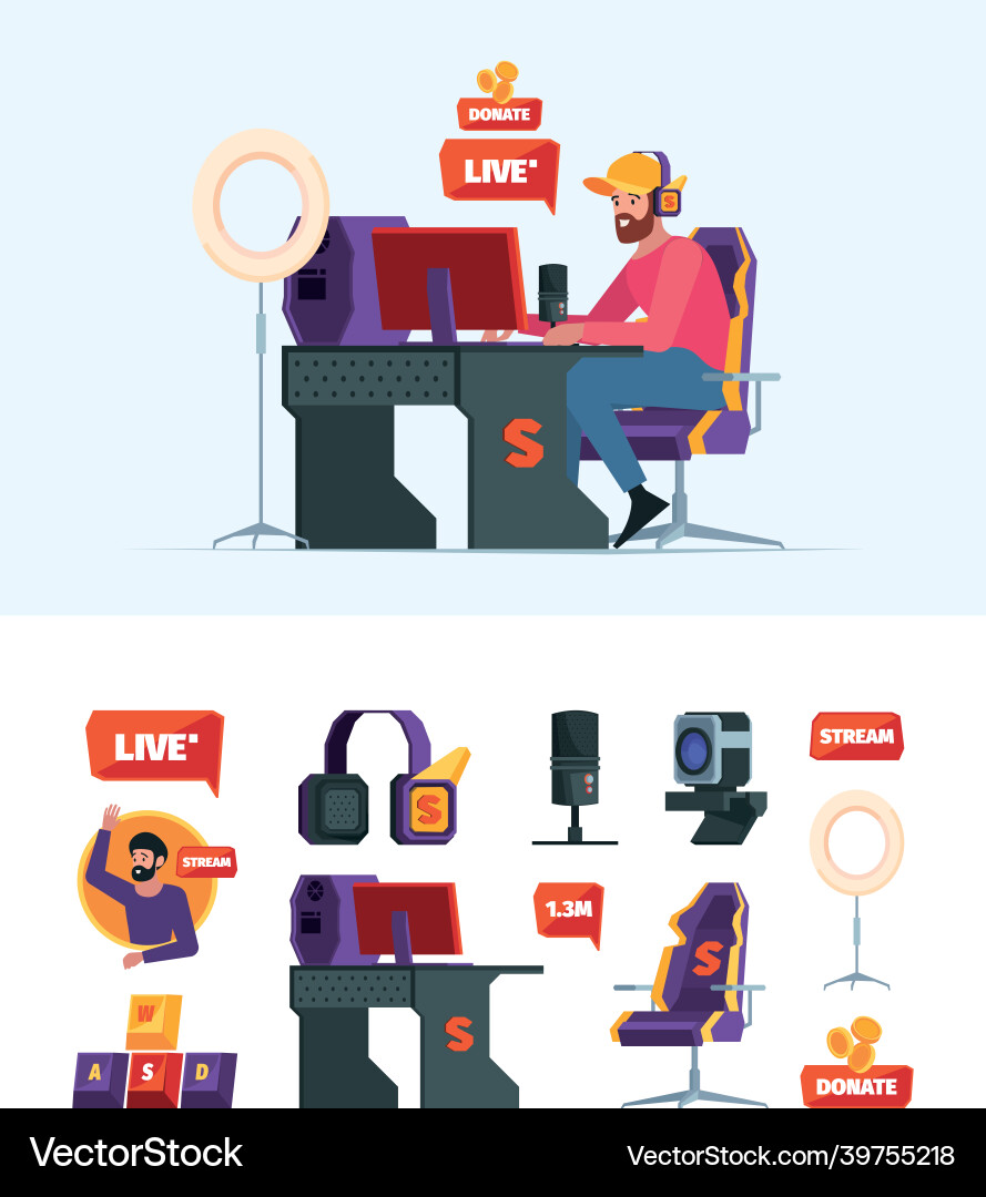 Streamers gamepad keyboard computer gadgets vector image