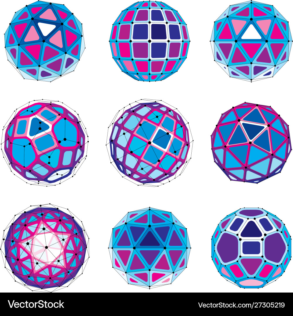 3d digital wireframe spherical objects made using Vector Image
