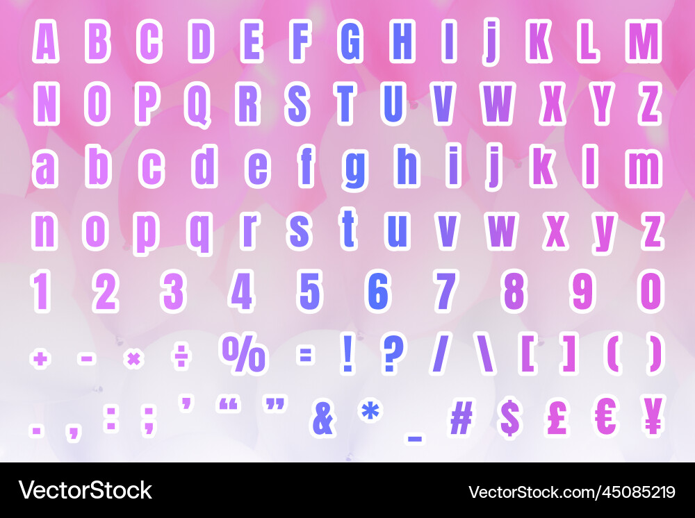 Alphabet gradient number symbol set Vector Image