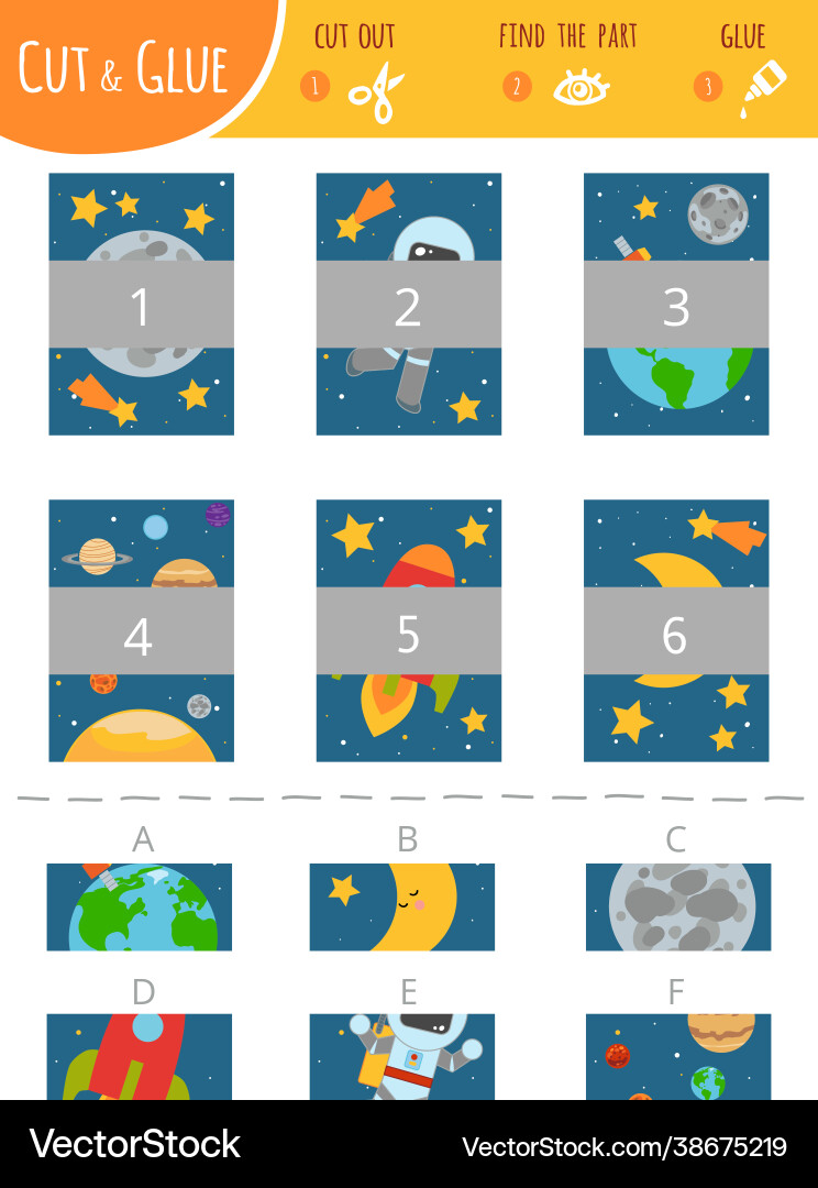 Find right part cut and glue game Vector Image