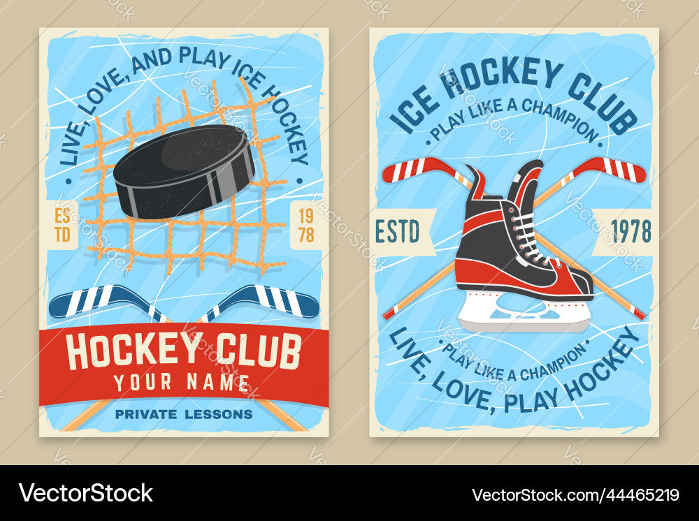 Ice hockey club flyer brochure banner poster Ice hockey club flyer brochure banner poster vector image