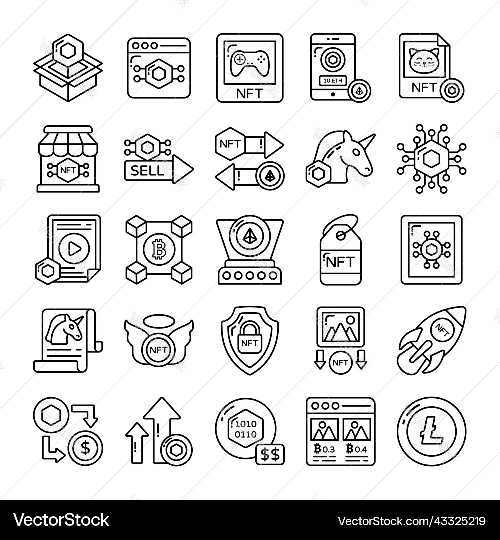 Nft icon set non-fungible token blockchain Vector Image