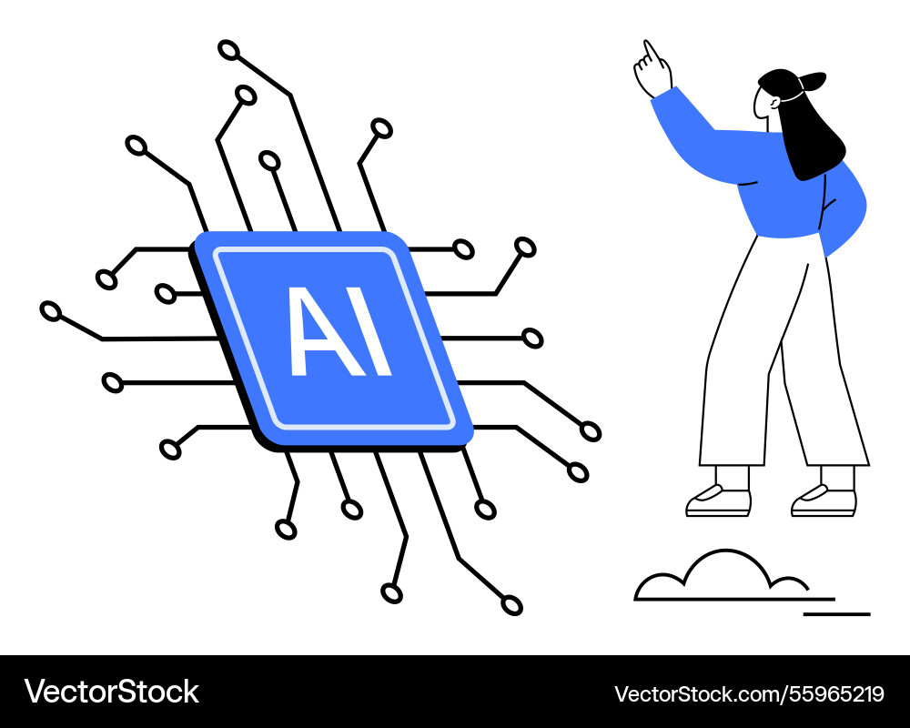 Person exploring ai technology with microchip Person exploring ai technology with microchip vector image