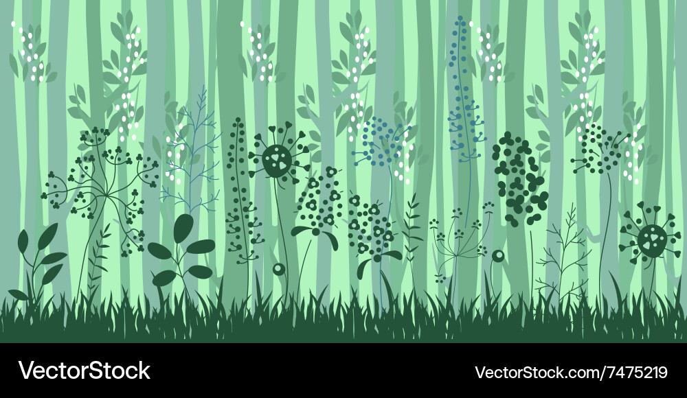 Seamless horizontal pattern with herbs and trees Vector Image