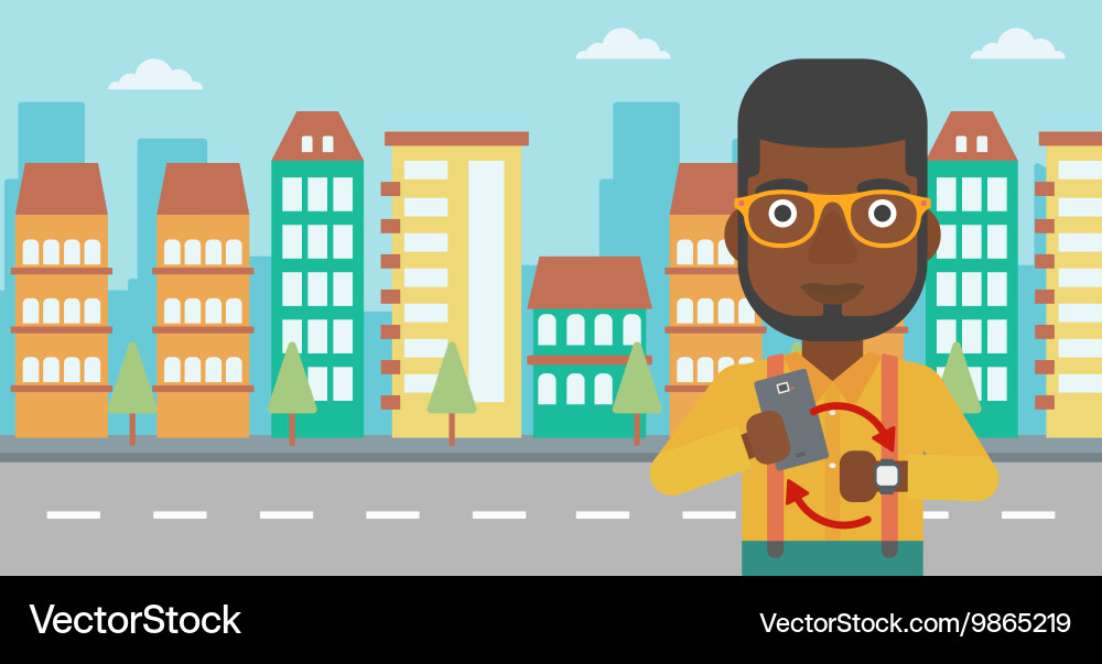 Synchronization between smartwatch and smartphone vector image