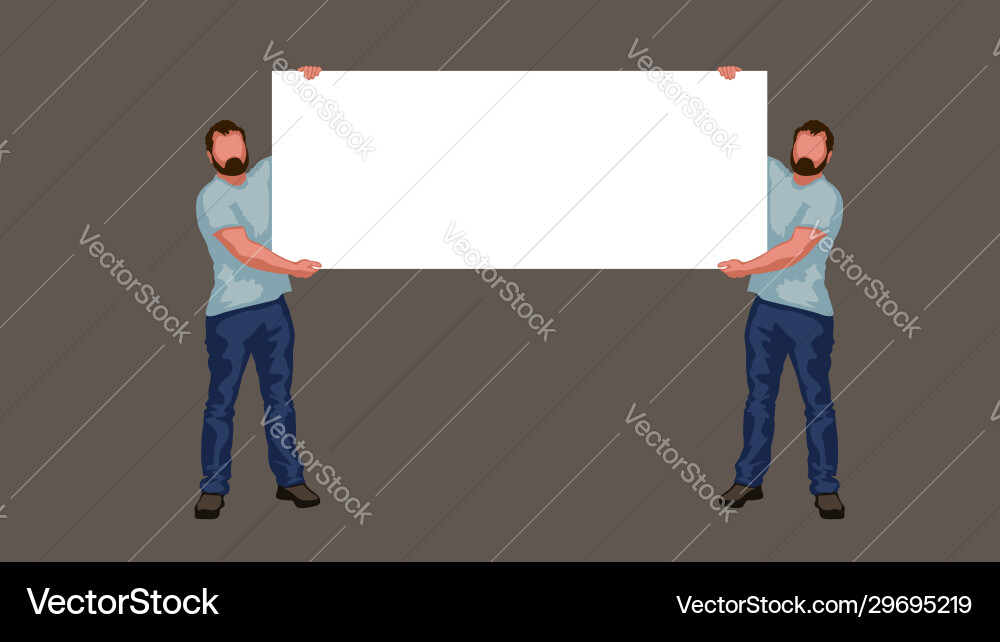 Two Men Holding Banner Vector Image