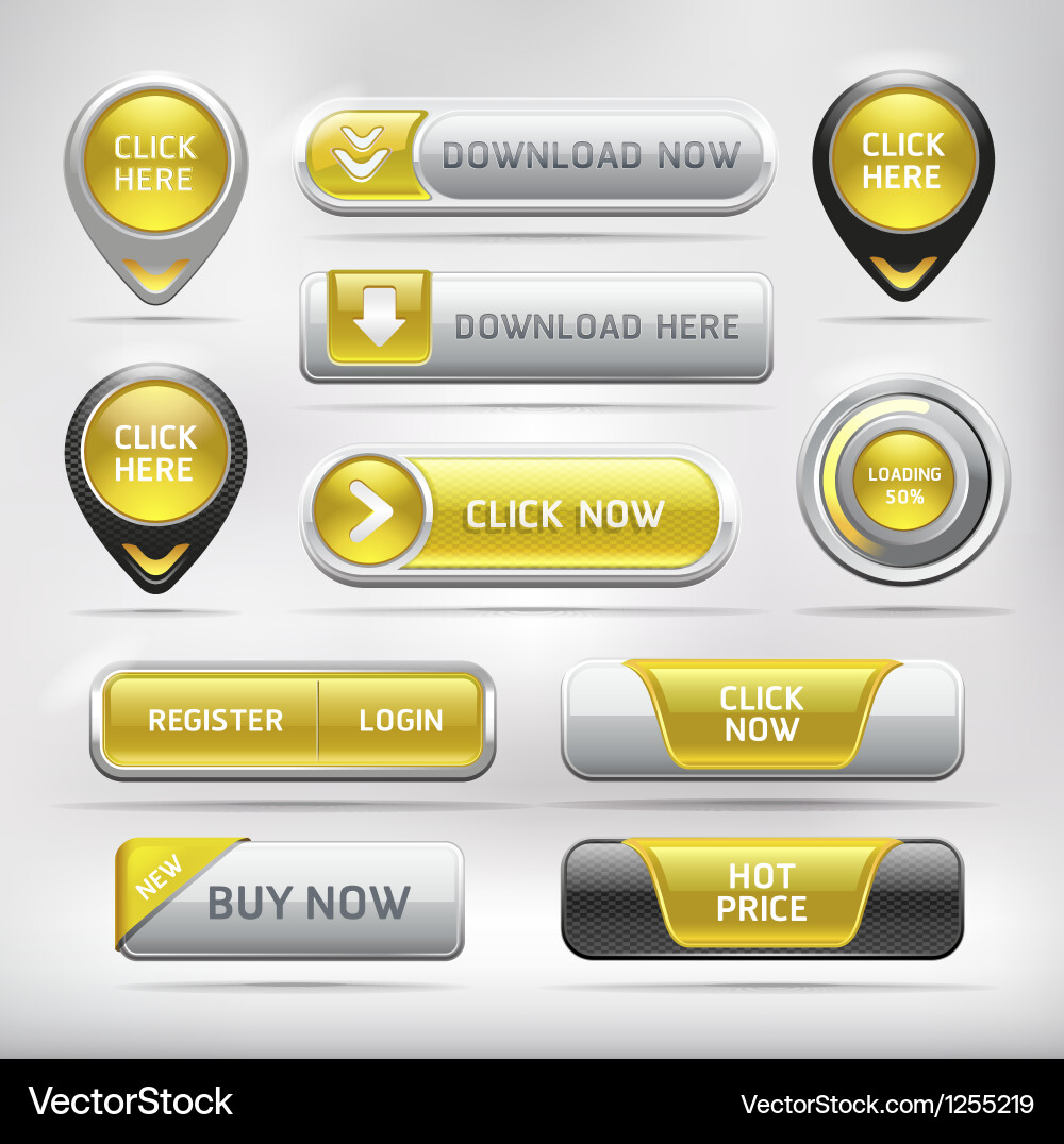 Yellow glossy web elements button set Royalty Free Vector